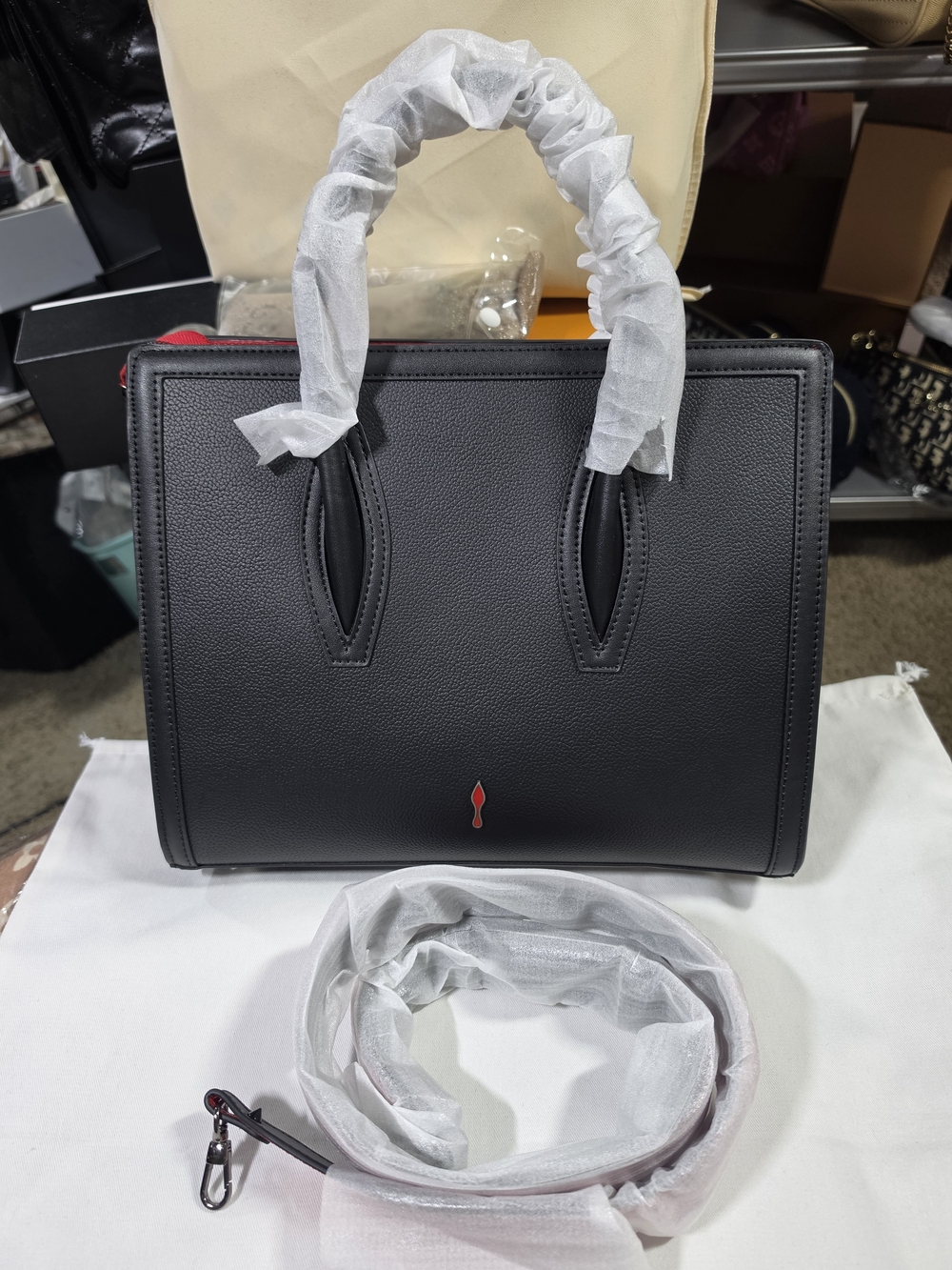 Embroidered Floral Black Satchel with Detachable Strap - Picture 2 of 6